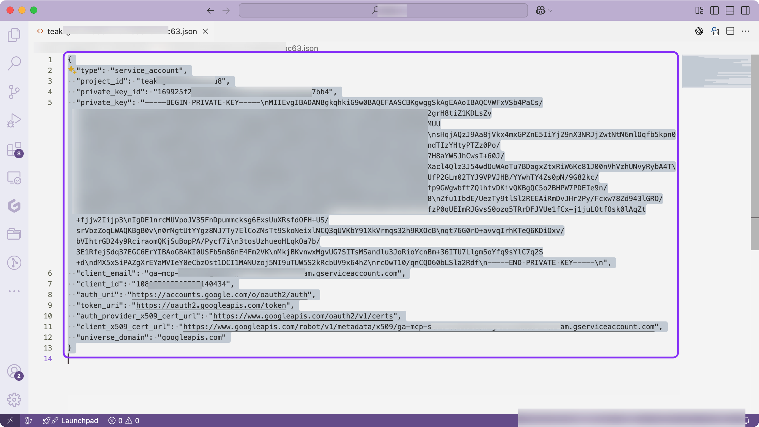 Pasting the entire content of the downloaded JSON file into the 'Google Credentials' field in Bika.ai.