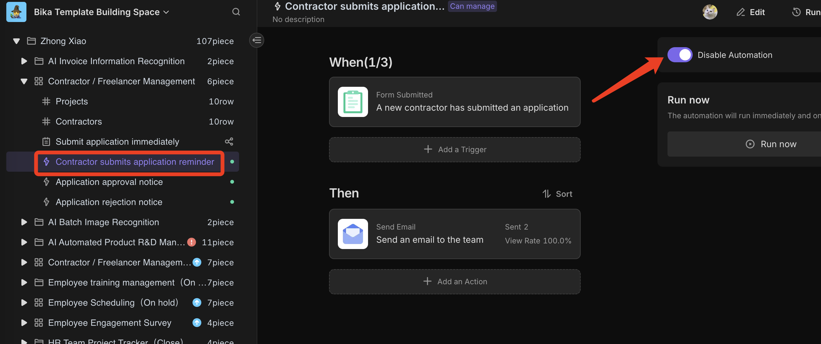 Enable Contractor Application Submission Reminder Automation