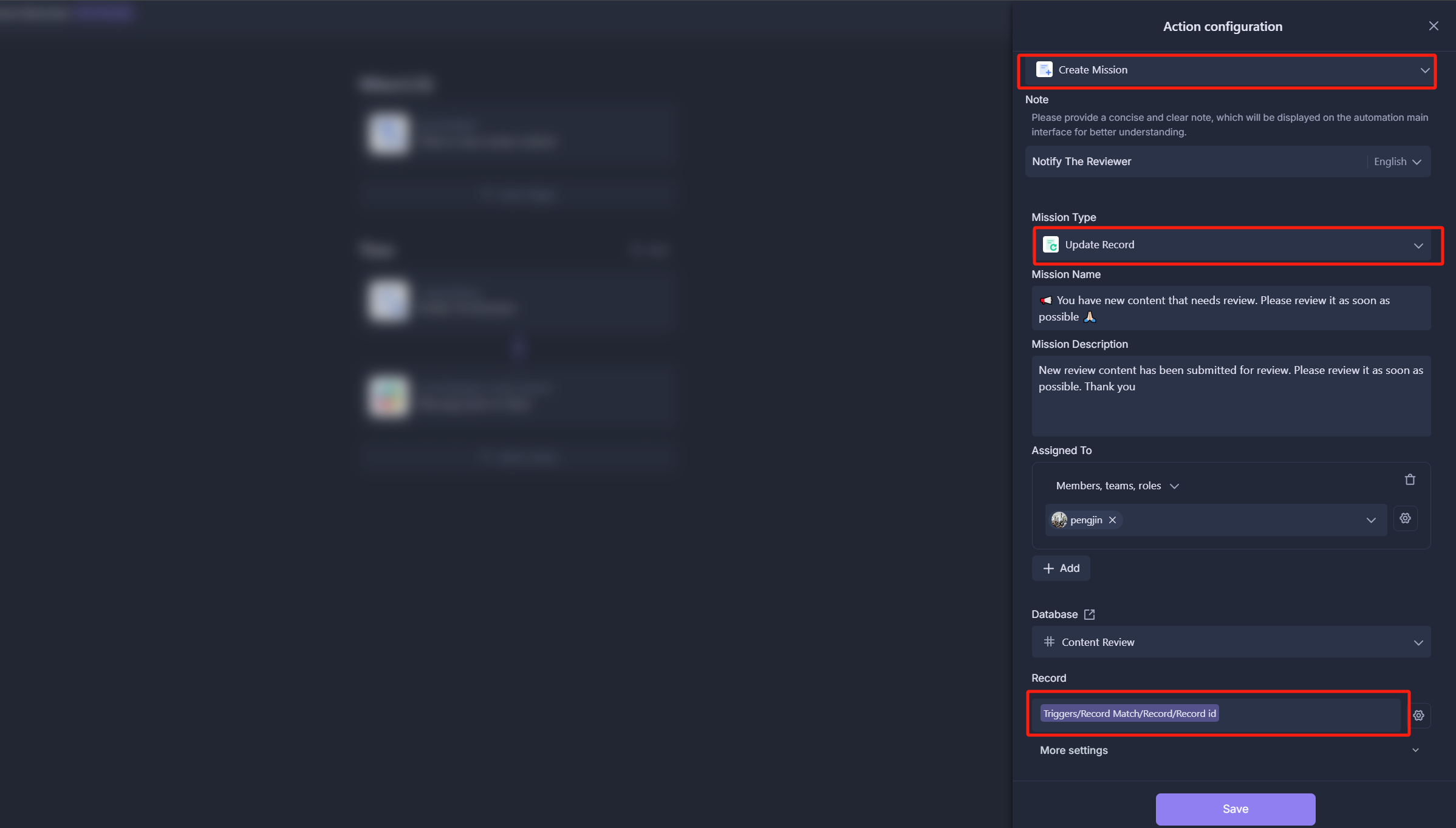 Create mission配置