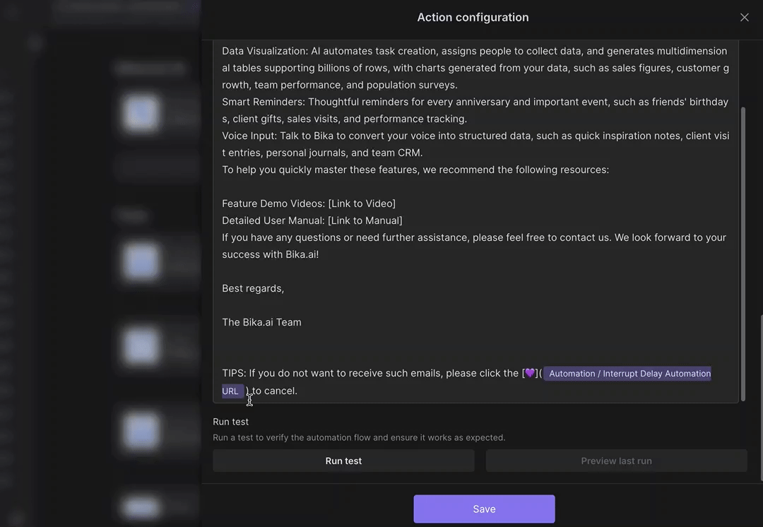 Screenshot of Inserting Interrupt Delay Cancel Automation URL