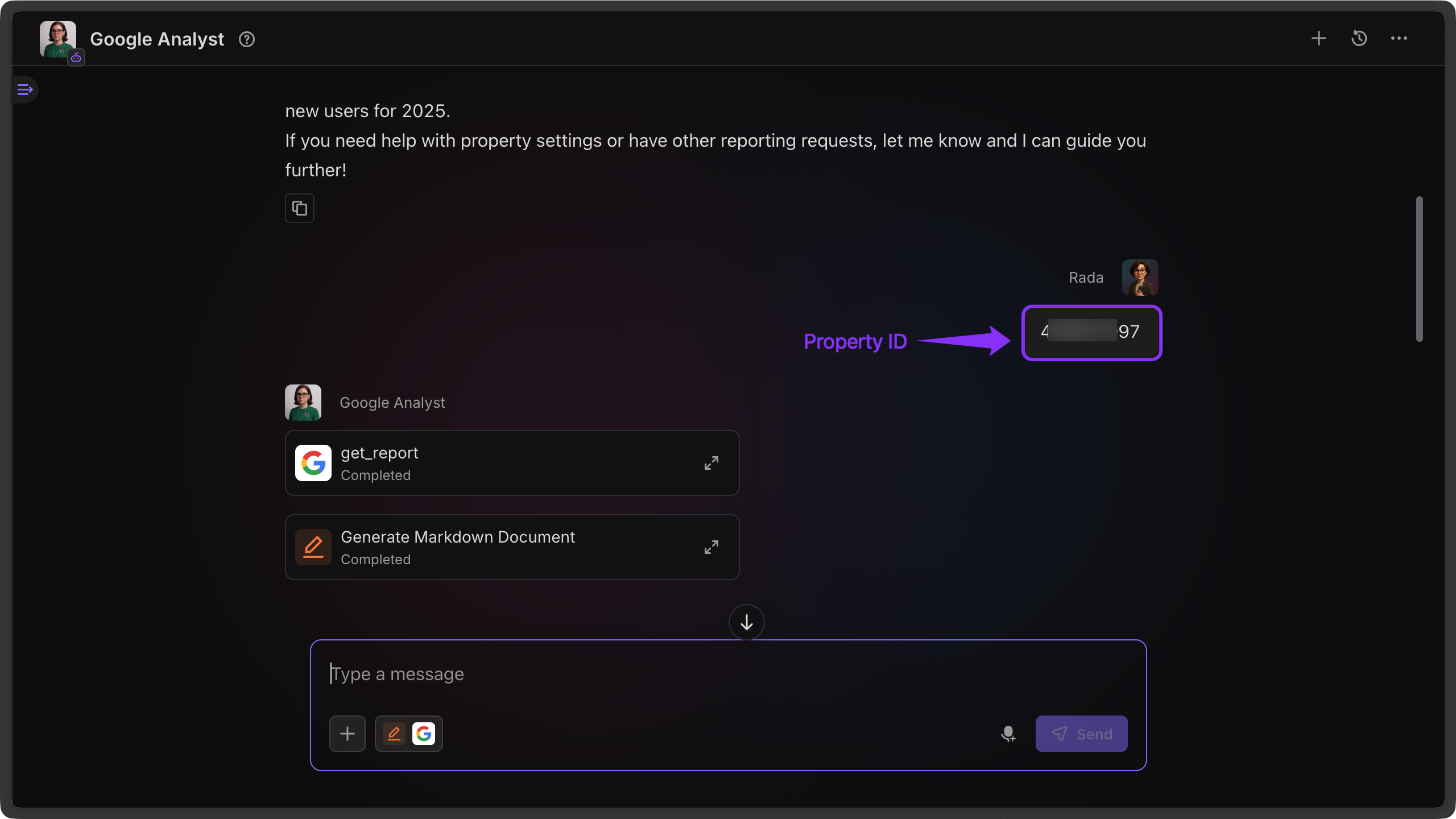 Sending the Property ID in the chat to the agent to resolve the permission error.