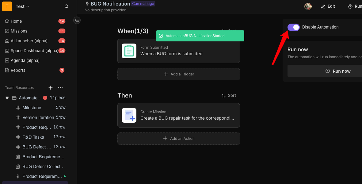 Enable Bug Submission Notification