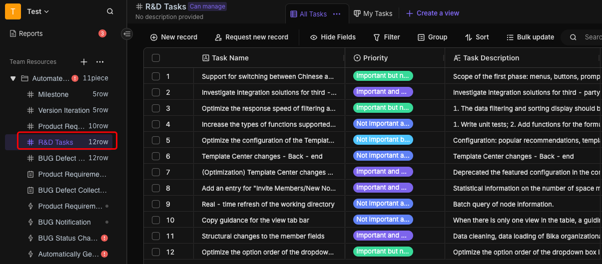 Update Development Tasks